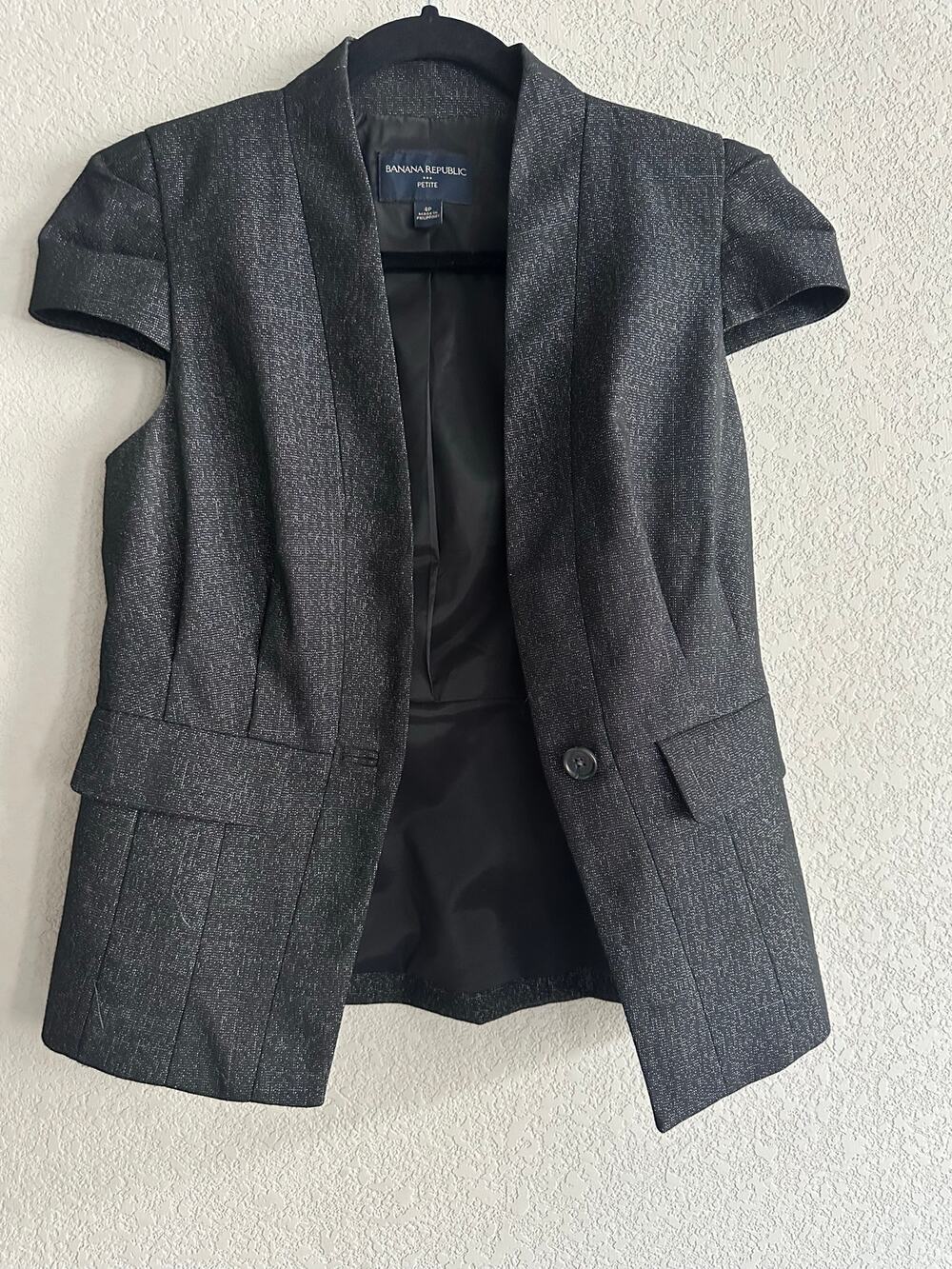 Banana Republic Petite Black Metallic Tweed Cap Sleeve Blazer Women's Size 4P